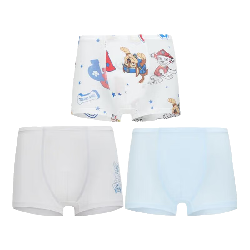 Aimer Kids Boys' Underwear, Paw Patrol Co-Branded Modal Stand-Cup Mid-Rise Boxer Briefs, White Base with Dog Pattern, Size 100