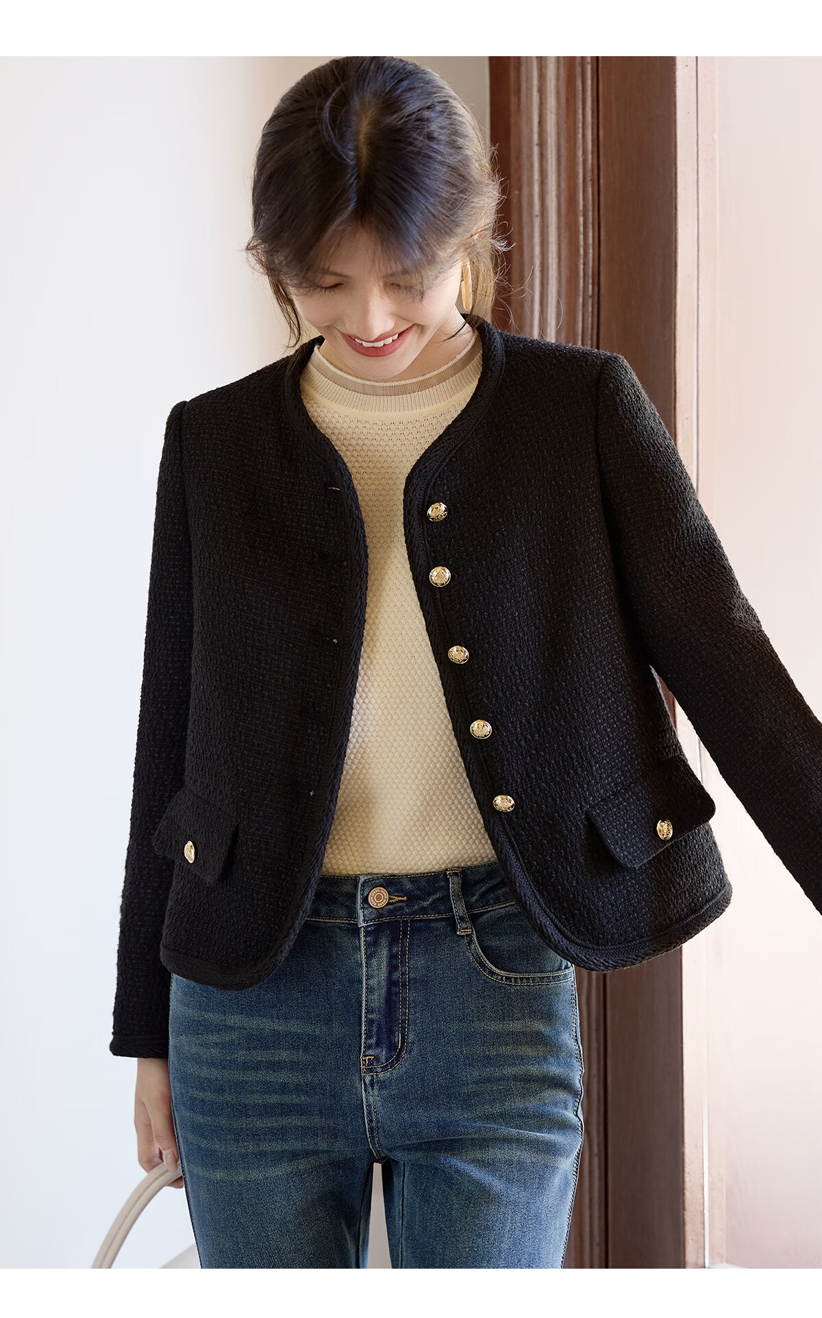 She Enjoy Tweed Chanel Style Jacket Women Autumn Winter Slim Fit Short Coat Commuting Outerwear T53D107 9