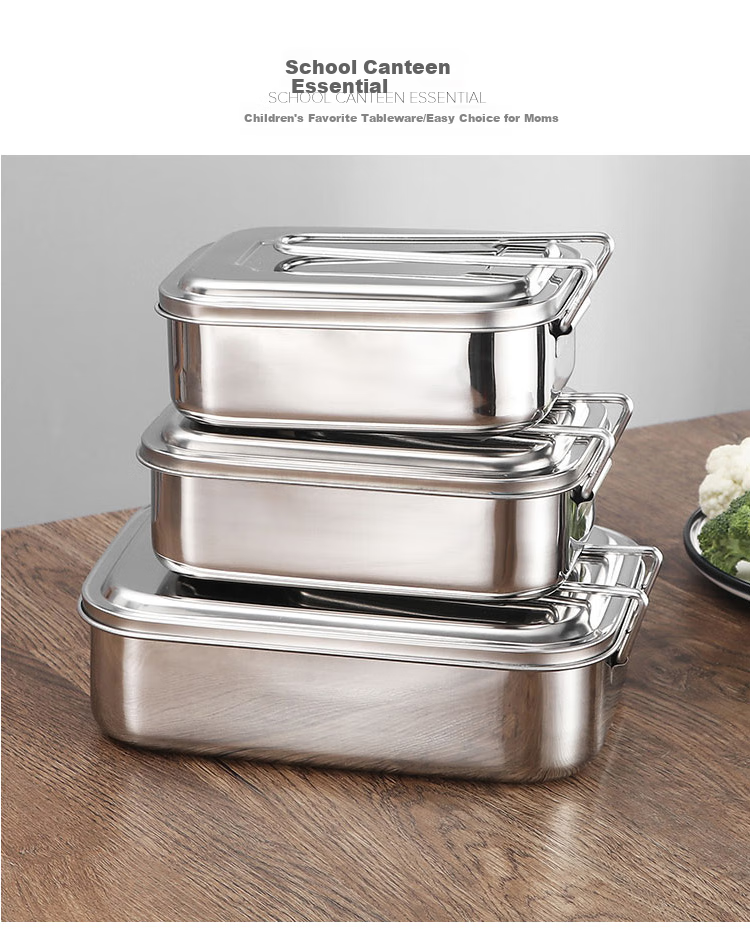 Quanshi 304 Stainless Steel Lunch Box with Lid, Fast Food Container, Office Worker Bento Box, Cafeteria Meal Box, No Dividers, 1200ml 3