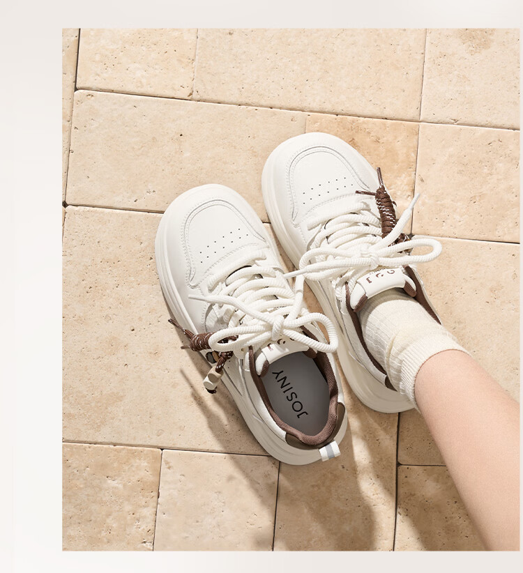Zhuoshini Women's Thick-Soled White Sneakers 2025 Autumn New Lightweight Height-Increasing Platform Sports Shoes Beige/Brown Size 38 4
