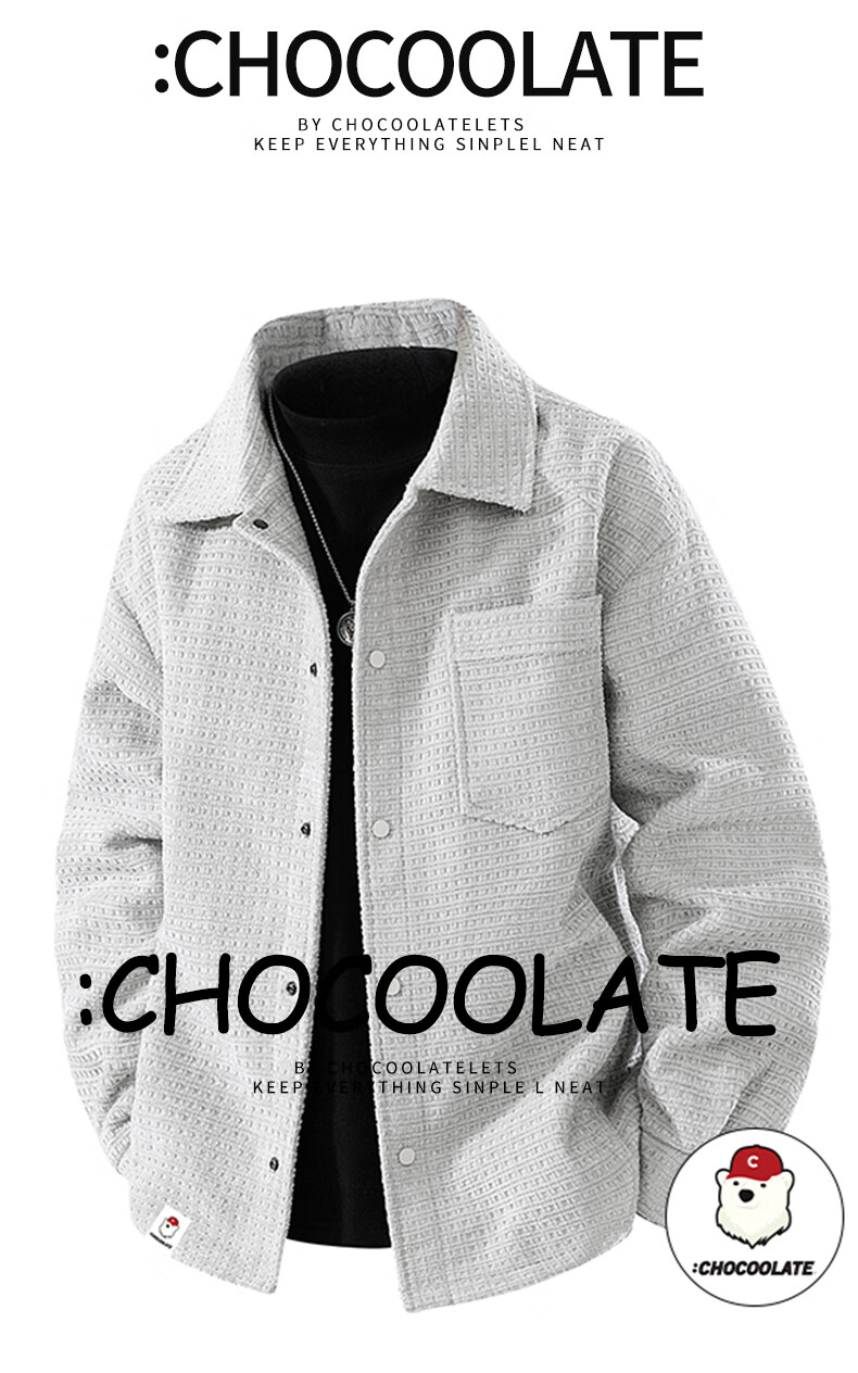 :CHOCOOLATE IT Trendy Polo Collar Jacket Men Autumn Winter New American High Street Retro Loose Casual Coat White Gray M 2