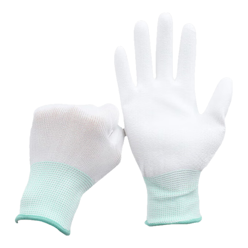 AMS PU Nylon Coated Palm Gloves, Lightweight Summer Work Gloves, White, Wear-Resistant, Anti-Slip, Breathable, Unisex, Medium Size, 12 Pairs