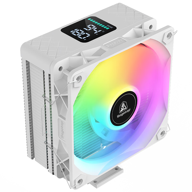 Segotep Fengzhi 4 Digital Display with Screen White Air-Cooled CPU Cooler (ARGB Motherboard Synchronized Lighting Effects/Supports AM4 AMD 5 Intel 1851/4 Copper Tubes/Thermally Controlled Silent Fan)