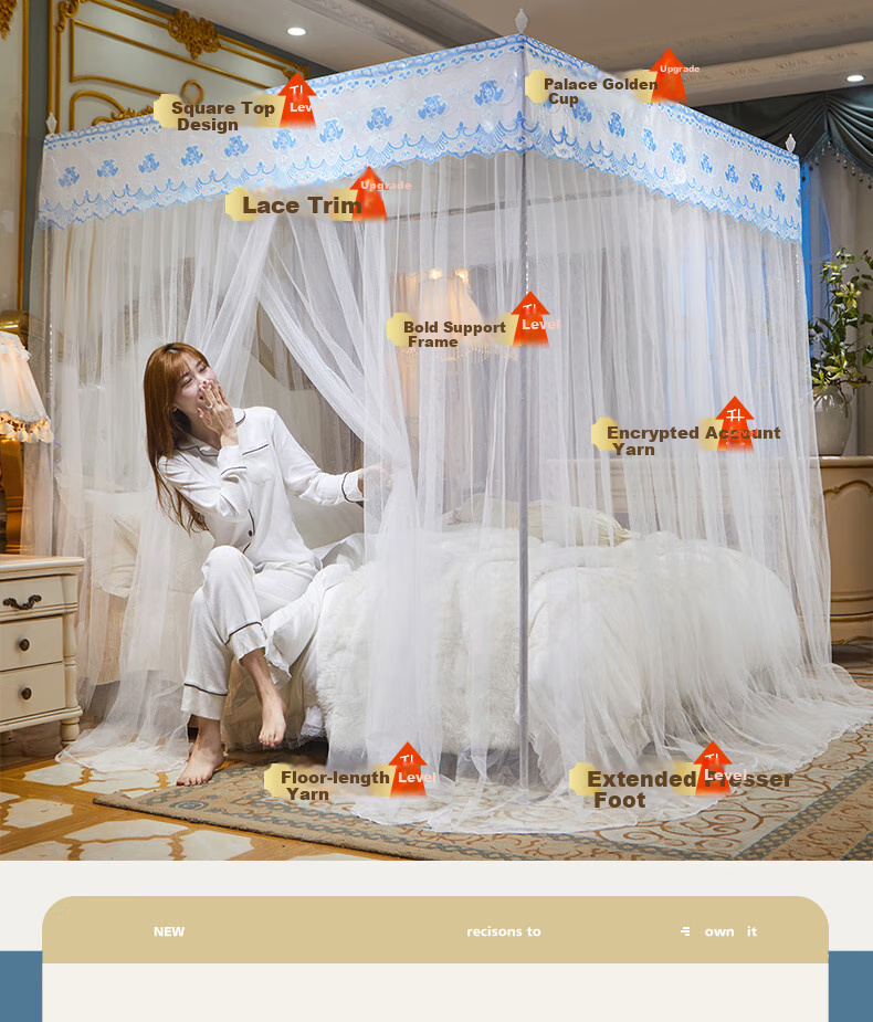 Grace Floor-Standing Palace-Style Mosquito Net for Home Bedroom, Three-Door Full Coverage Dust-Proof Anti-Mosquito Screen, White, 2*2.2 Meters 3