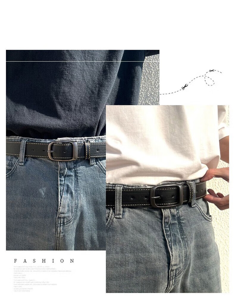 Huili Men's Genuine Leather Belt, Pure Cowhide Pin Buckle Style Hong Kong Fashion Trouser Belt, 2024 New Trendy Versatile Fashion for Young People 6