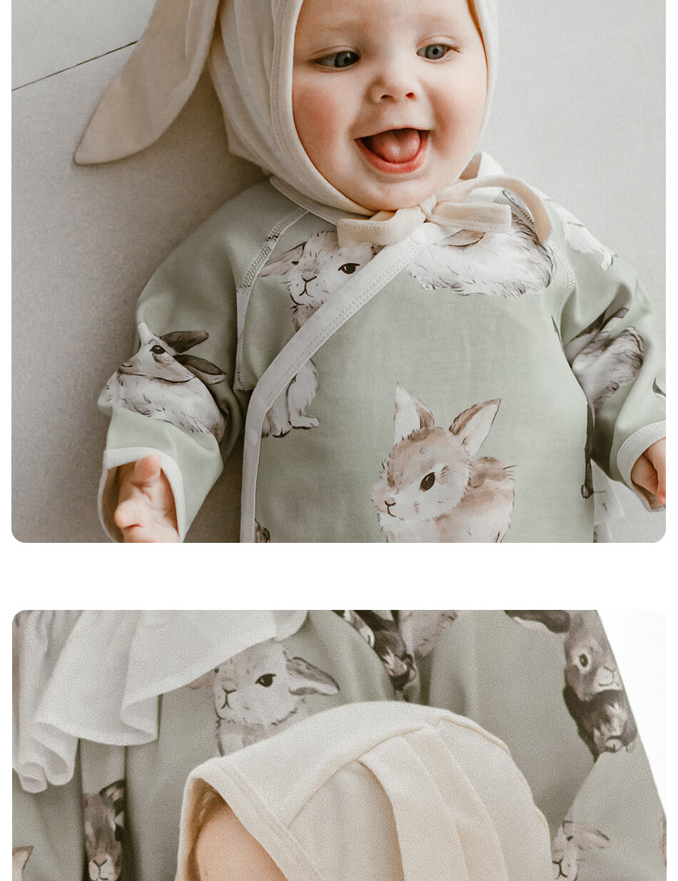 OAK FAMILY Newborn Baby Rabbit Ear Cap, Spring And Autumn Season, Pure Cotton Fontanelle Cap for Newborns, Children's Hat, 42cm 9