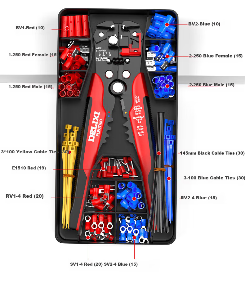 DELIXI ELECTRIC Multifunctional Wire Stripper, Automatic Wire Puller, Terminal Crimping Pliers, Fiber Optic Cable Stripper, Cable Pe 11
