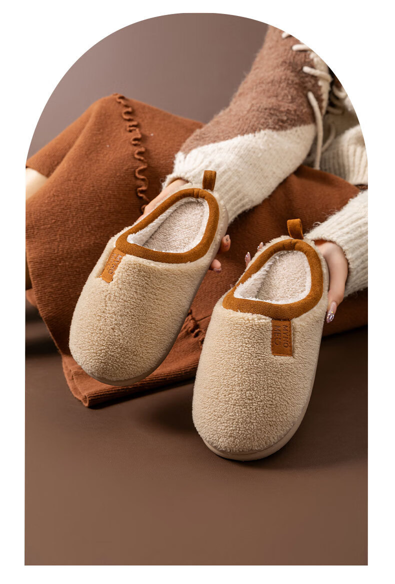 Guoluofi Winter Lamb Wool Cotton Slippers Women Home Non-Slip Plush Fleece Warm Cotton Slippers Men Khaki 40-41 6