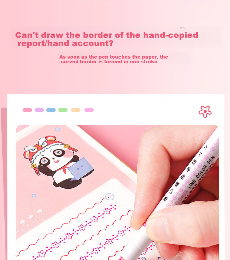 Shaonianban Fluorescent Pen Marking Pen, Student Floral Pattern Outline Pen, Journal Colorful Floral Pattern Curve Pen, Floral Line Drawing Pen, Floral Edge Marker Pen, 6-Piece Set, 7008 Exam Seaso 5