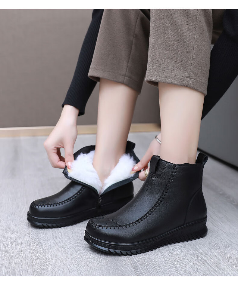 Anglerfish Old Beijing Women's Cloth Shoes Cotton Shoes Thickened Pure Wool Mom Shoes Waterproof Northeast Snow Boots A8003 Black 37 2