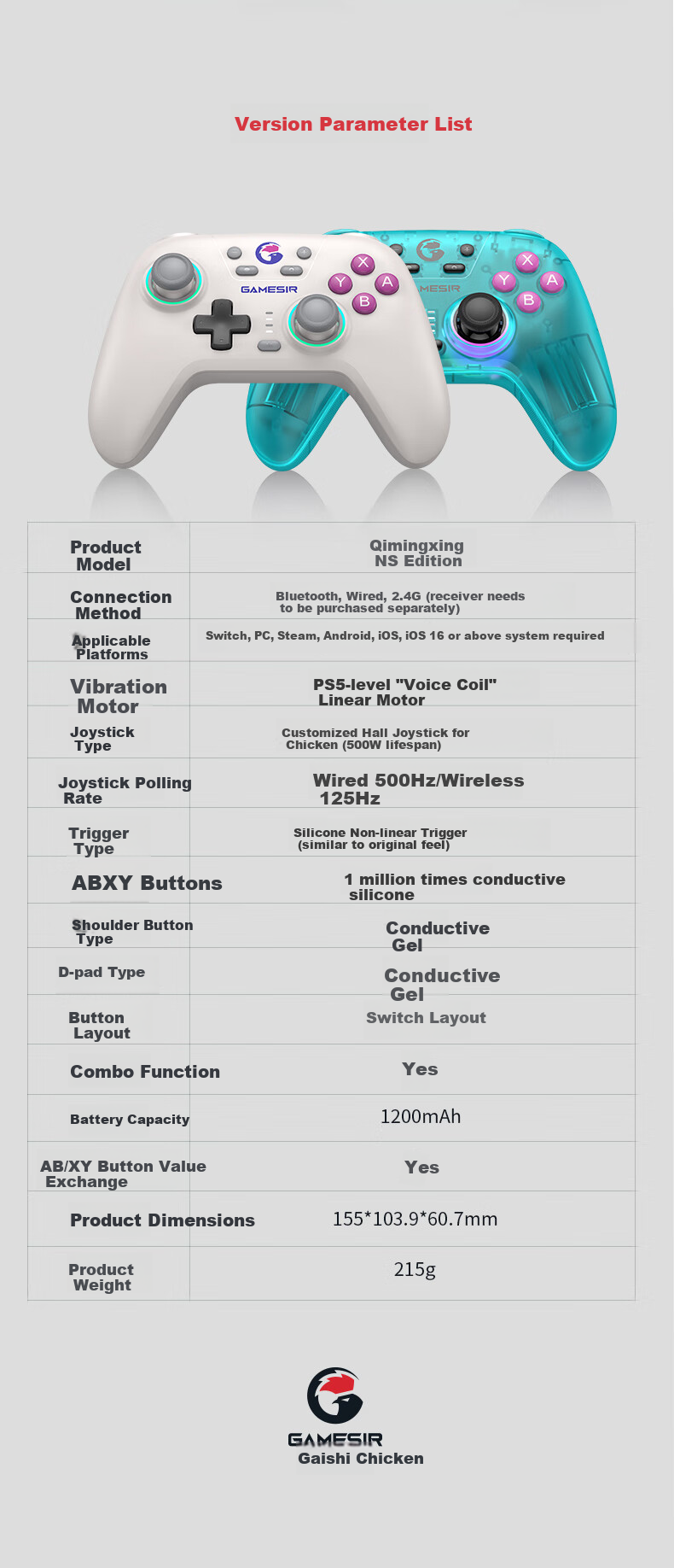 GAMESIR Qimingxing NS Version Switch 2 Motion Controller HD Vibration Steam Wireless Bluetooth Gamepad for PC Computer Mobile Phone Silk Song Pro Pokemon ZA 24