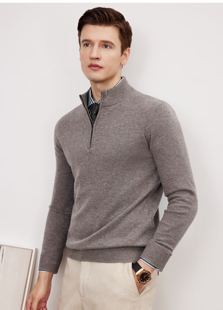 Shanshan Men's 100% Pure Wool Knit Sweater Autumn Winter Thickened Warm Half-Zip Commuter Pullover Jacket 6