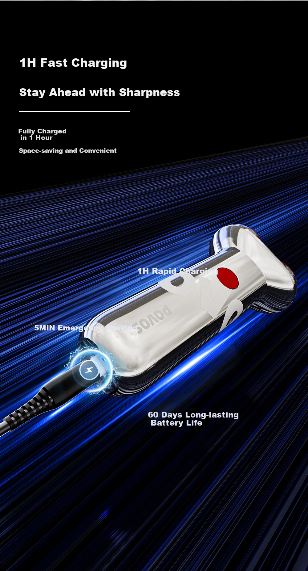 POVOS Electric Shaver, Mini Portable Full-Body Alloy Body, Washable, Fast Charging PQ3803 Modern Red, Daily Gift for Boyfriend, Husband, Father's Birthday Present 11