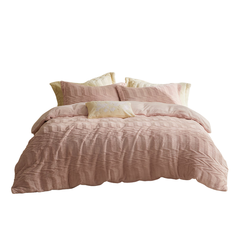 LUOLAI Home Textile Class A Mousse Velvet Winter Milk Velvet Four-Piece Set Fleece Coral Fleece Pink 200*230cm