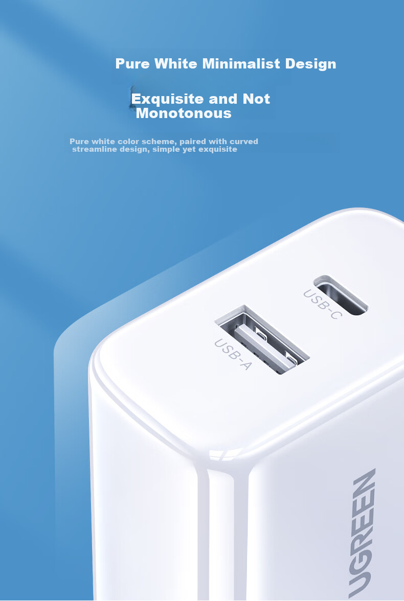 UGREEN PD20W Charger, Dual-Port GaN Fast Charging Adapter, Type-C/USB Quick Charge Plug, Compatible with Apple IPhone 18 Pro Max/17/16 Air Phones And IPad 11