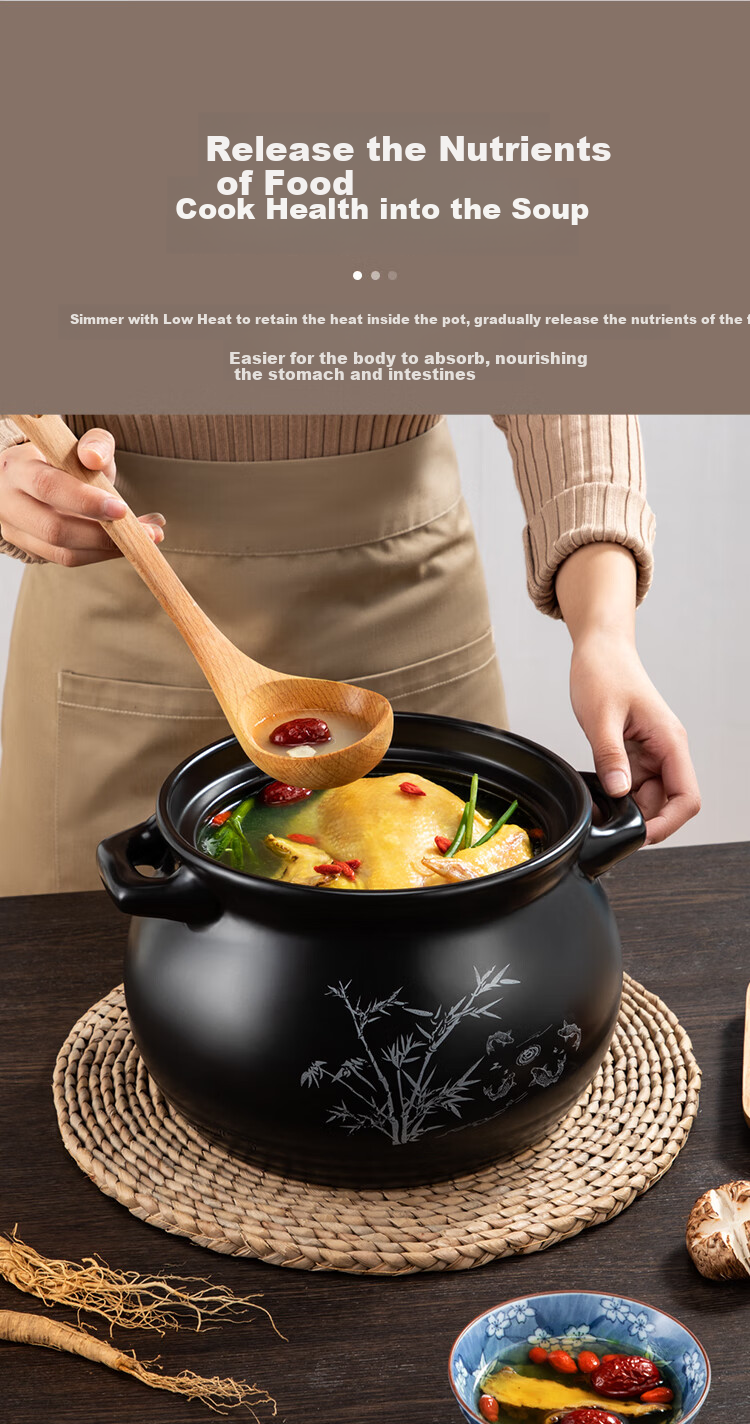 COOKER KING Ceramic Casserole Pot, 5L Deep Soup Pot, Health-Preserving Stew Pot for Cooking Soup, Frying Herbs, Making Porridge, Suitable for Gas And Open Flame Stoves 1
