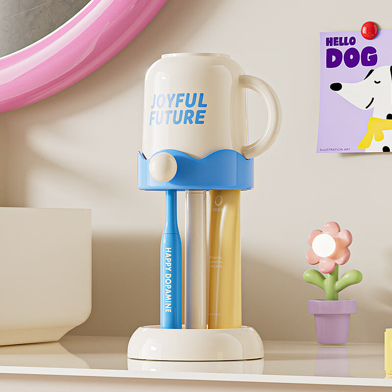 Youjia Premium Desktop Toothbrush Holder Electric Toothbrush Storage Rack Dopamine Style with Rinse Cup Blue and White
