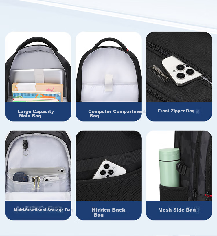 YANGGUANGBADIAN Backpack for Middle School Boys, Lightweight High School And College Students Large Capacity Water-Resistant Travel Backpack Black 8