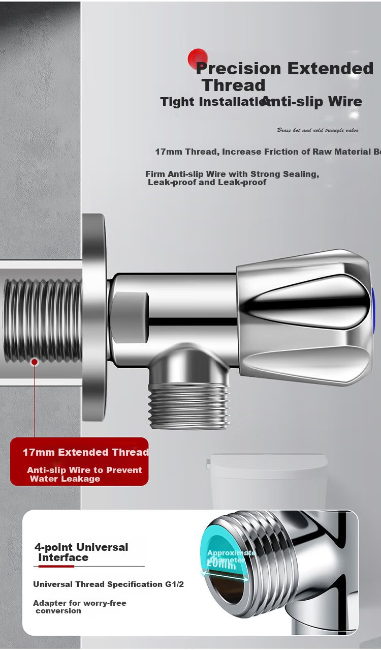 Larsd Thickened Angle Valve, High Flow Cold And Hot Water Quick-Open Triangle Valve, Eight-Shaped Valve, Stop Valve, 1/2 Inch Inlet And Outlet LD112C 7