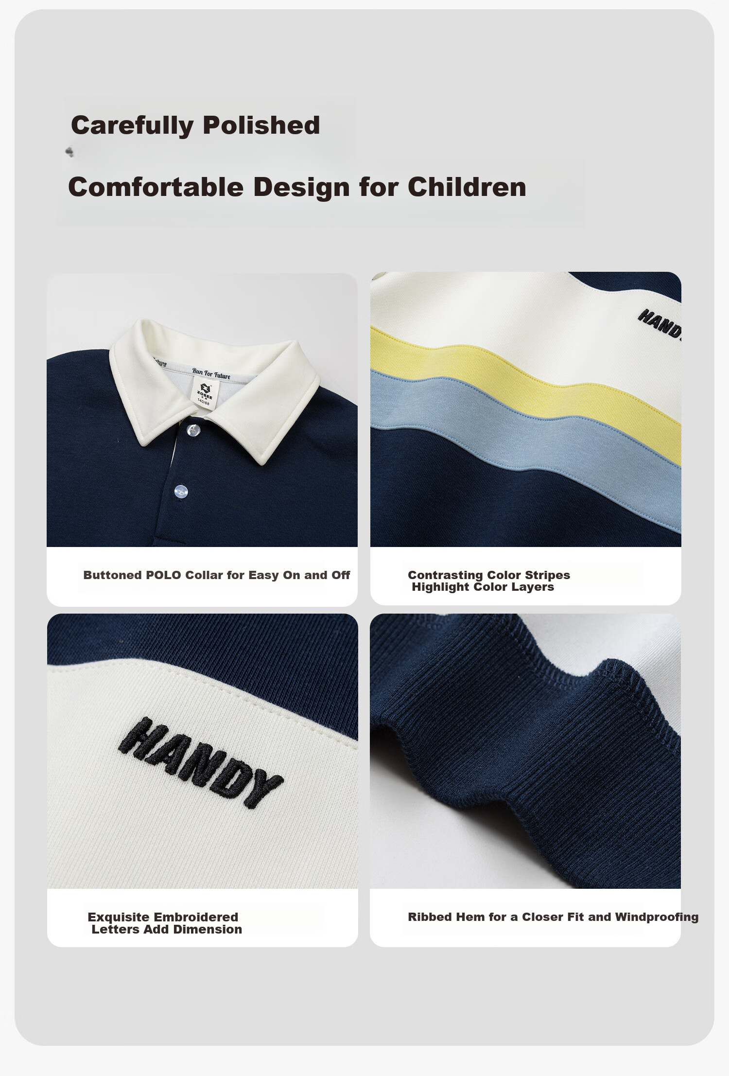 Zuoxi Boys' Polo Shirt Sweatshirt, 2026 New Trendy Children's Striped Color-Block Pullover, Navy Blue, Size 160 7