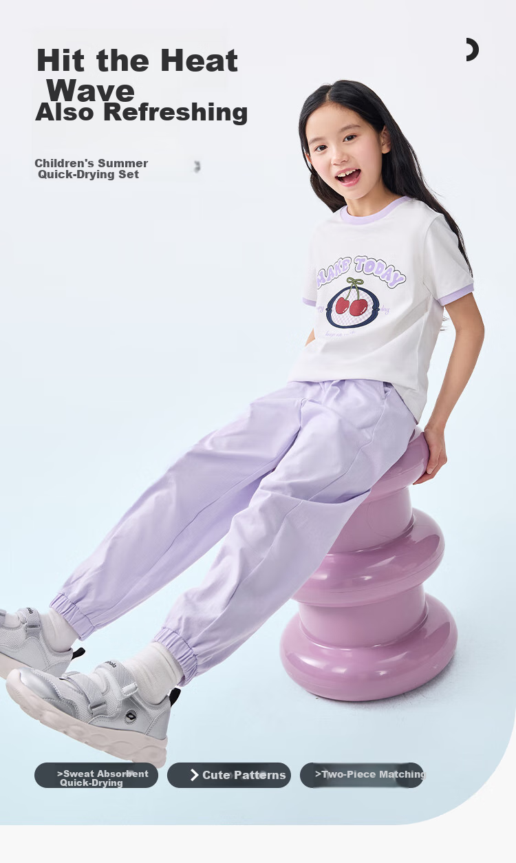 BALABALA Children's Clothing Short-Sleeve Set for Girls, Two-Piece Summer Outfit 2025, Quick-Dry Long Pants, Preppy Style 208225119009 1
