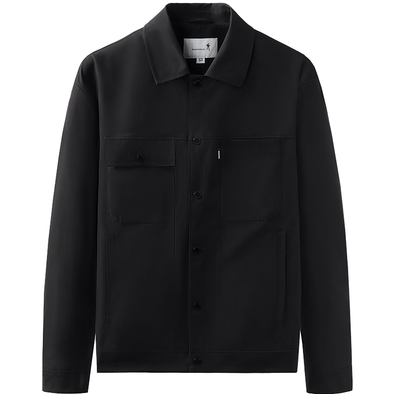 DANCING WOLVES [Three-Proof] Workwear Collar Jacket Men Oil-Resistant Outdoor Commuter Waterproof Portable Coat 001 Black L