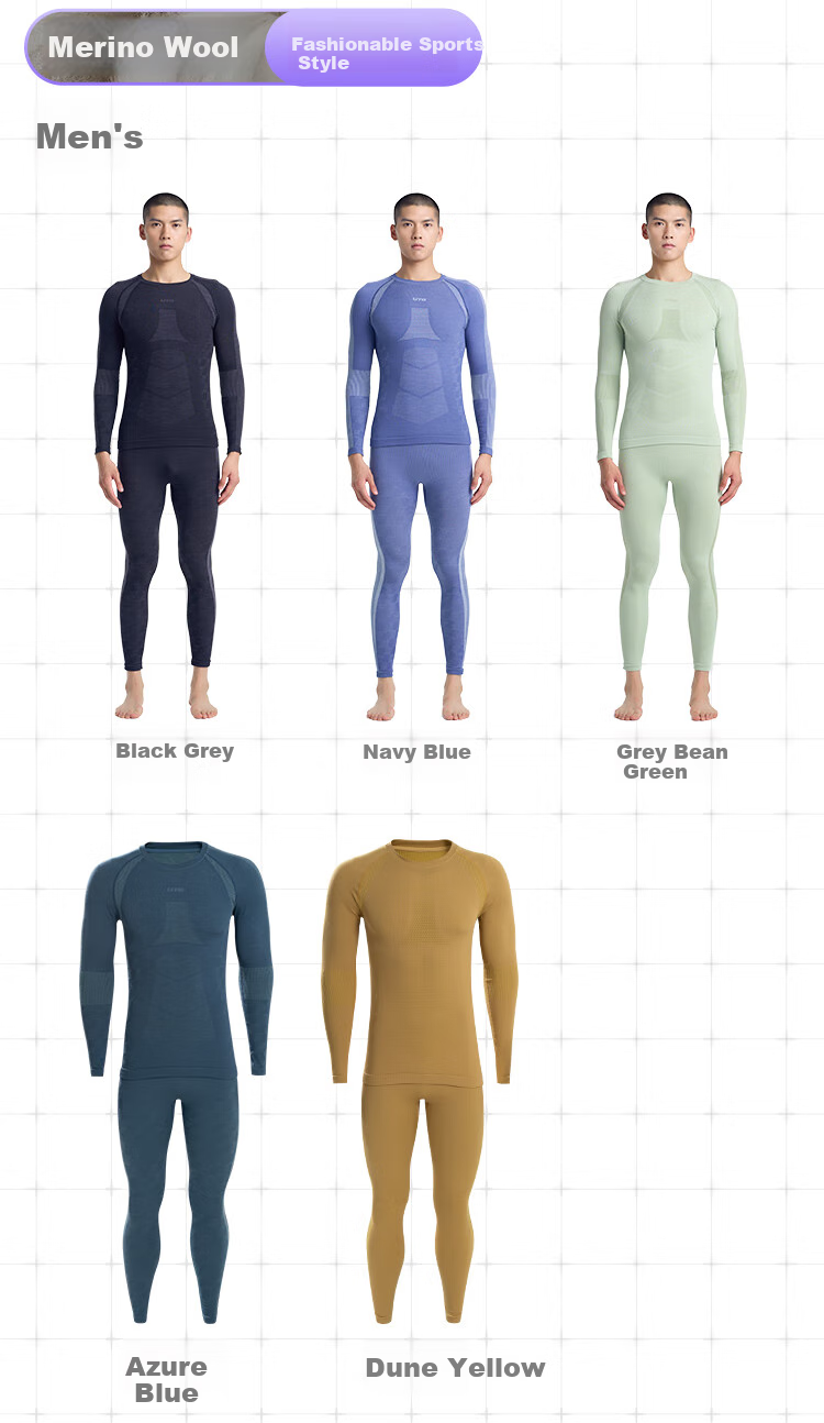 UTO Merino Wool Quick-Dry Ski Suit Thermal Underwear, Fashion Sports (Navy Blue Top), Men's M 12