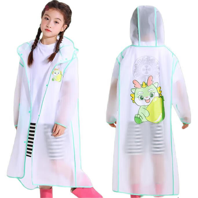 YUZHAOLIN Kids Breathable Large Brim Raincoat Cartoon Rain Gear Portable Raincoat for Kindergarten Students Green M