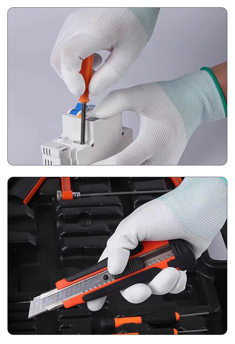 Beifute Anti-Static Gloves Carbon Fiber Nylon PU Coated Finger and Palm Work Safety Electrical Gloves 13-Gauge Breathable Wear-Resistant 13