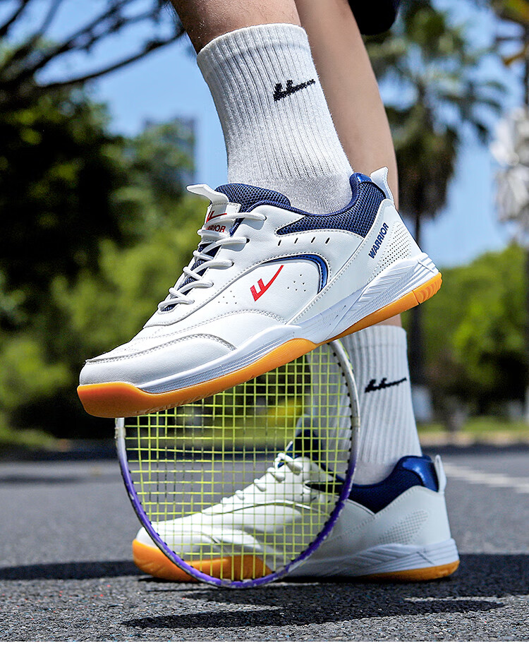Warrior Badminton Training Shoes for Men, Sports Shoes, Court Training Shoes, Lightweight Soft-Soled Casual Shoes, Beige And Navy Blue, Size 41 1