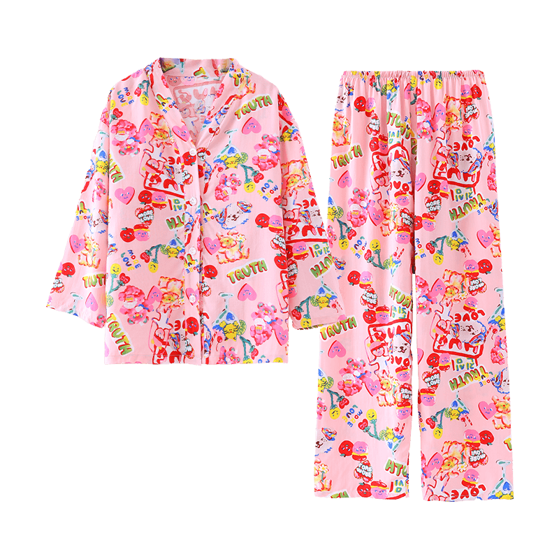 Purple Floral Language [Lyocell Series] Long Sleeve Cotton Silk Children's Pajamas Girls' Air Conditioning Homewear Pink 140