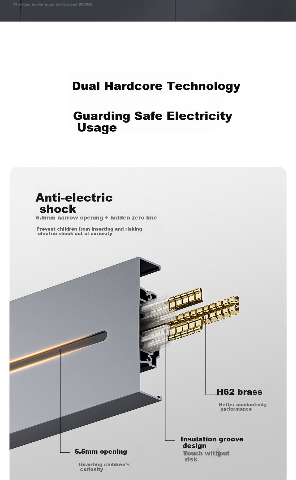 PHILIPS Surface-Mounted Track Socket Switch Panel, Wall-Mounted without Groove, Movable Sliding Rail Panel, Sideboard Track-Type Sliding Power Strip, 42cm Track + 2 Adapters, Gray 5