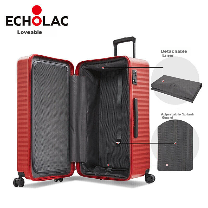 Echolac Extra-Large Capacity Trolley Suitcase, Stylish Square Travel Case, TSA Combination Lock Luggage, PC183K Black, 26 Inches