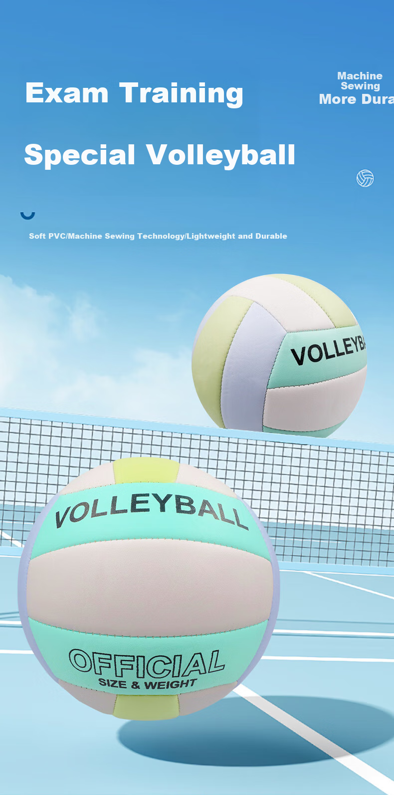 Miletang Volleyball, Size 5, for Middle School Students, Machine-Stitched PVC Beach Soft Thickened Macaron Colorful Competition Training Volleyball 2