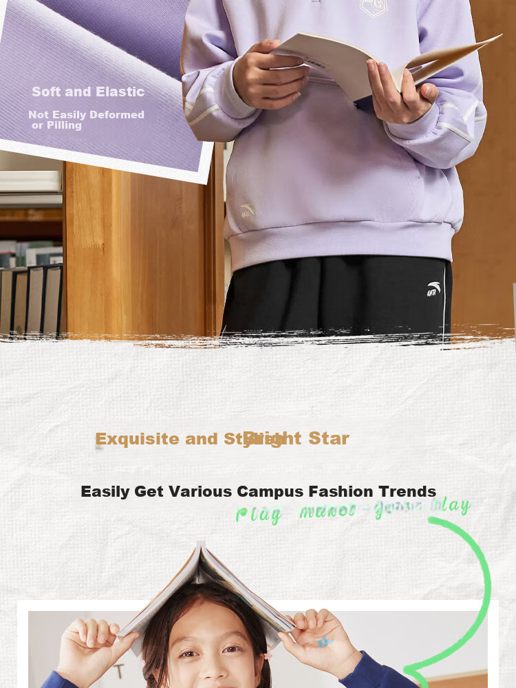 ANTA Children's Outfit for Girls, Fleece-Lined Autumn And Winter, Skin-Friendly, for Older Children, Sweatshirt Jacket And Pants Two-Piece Set A62537708 4