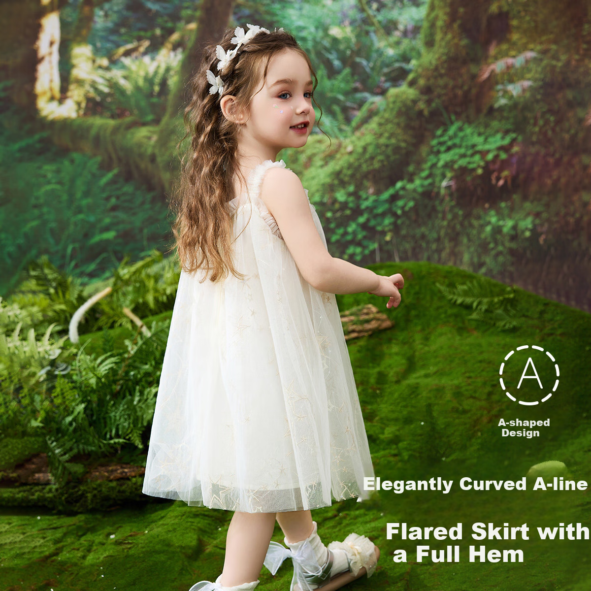 ASK JUNIOR Children's Dress, Summer New Style, Sleeveless Spaghetti Strap Dress for Little Girls, Tulle Princess Dress, Puffy Skirt 4