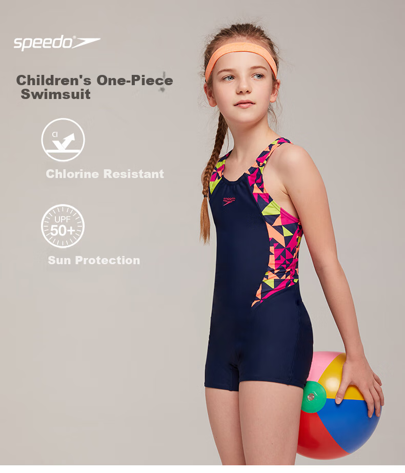 Speedo Children's Swimsuit with Digital Print, Sun Protection, Chlorine Resistance, Quick-Drying One-Piece Swimwear for Girls, Navy Blue/pink, Size 30 8