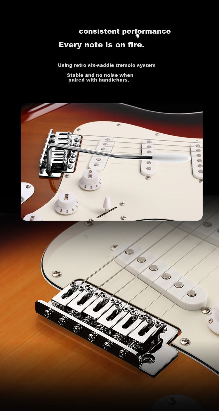 DONNER Q1 Electric Guitar Single Tremolo Series ST Adult Beginner Guitar for Men And Women, Maple Wood, 38-Inch Sunset Color 15