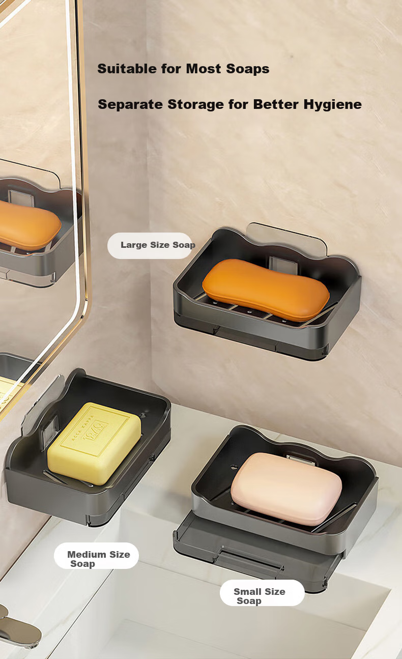 Baoshi Double-Layer Soap Dish, Wall-Mounted without Drilling, Draining PP Material, Detachable Non-Slip Storage Rack, Set of 2 8