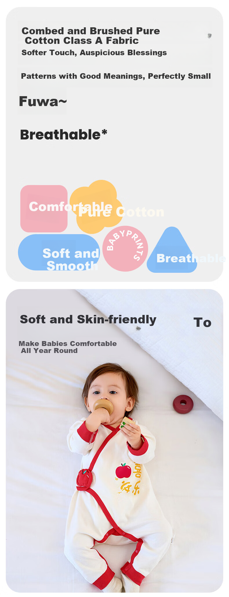 Babyprints Infant Romper, Newborn Long-Sleeve All-Season Underwear, Class A Pure Cotton Onesie, Belly-Protecting Clothing, Full Moon Outfit, Meifan 59 1