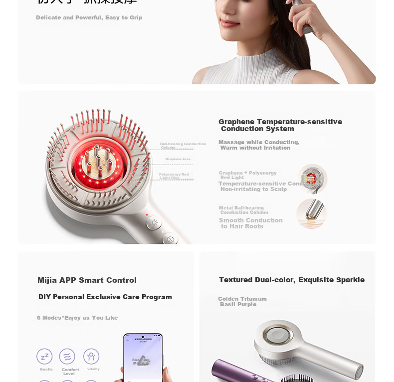 Mijia Head Massager Red Light Care Massage Comb Graphene Temperature-Sensing Intelligent Electric Scalp Massager Women's Day Gift Holiday Gift Box 3