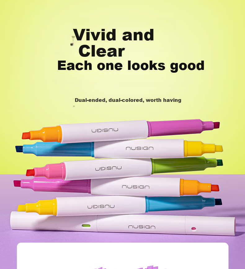 NUSIGN Dual-Tip Two-Color Bleed-Resistant Highlighters for Exam Review And Key Marking, 6 Colors, 3 Pens NS720-1 [Best-Selling Product], Deli's High-End Brand 7