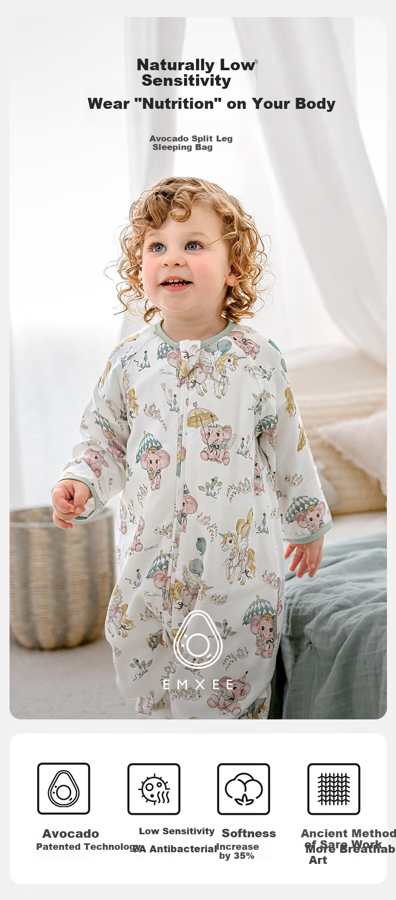 EMXEE Baby Sleeping Bag, Avocado Split-Leg Design, Anti-Startle Infant Sleeping Bag, Pajamas for Autumn And Winter, 6 Layers 3