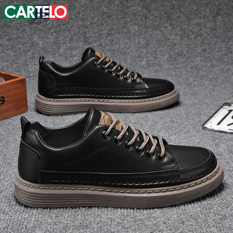 CARTELO Men's Shoes Autumn 2026 Fashion Casual British Style Leather Soft Sole Sneakers Black Brown 42