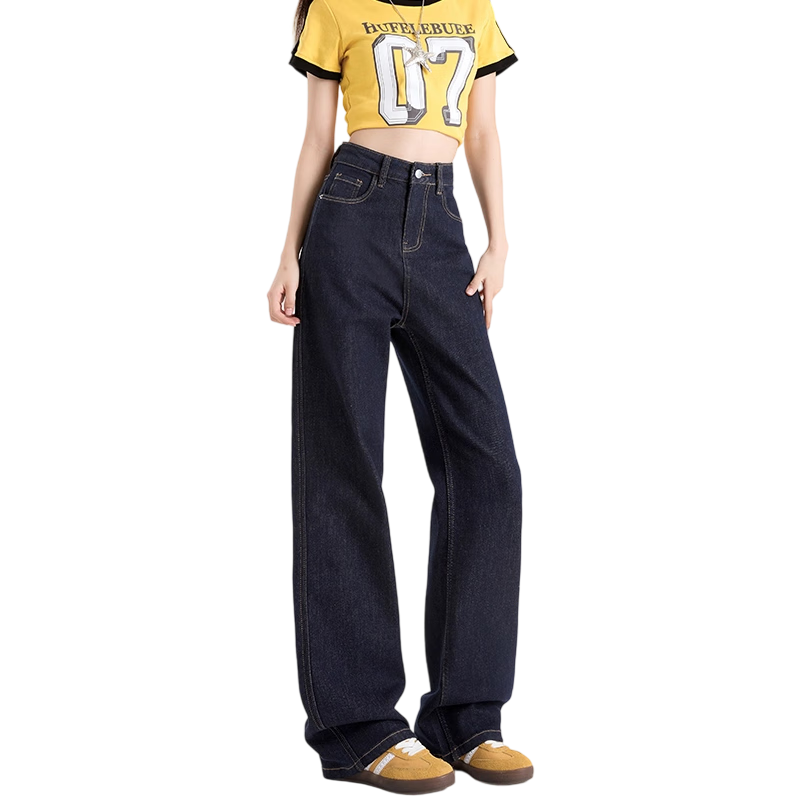 Ziyouxi Wide-Leg Jeans for Women, Autumn And Winter 2025 New Style, Loose-Fitting for Petite Figures, High-Waisted, Draping Denim Blue Straight-Leg Pants