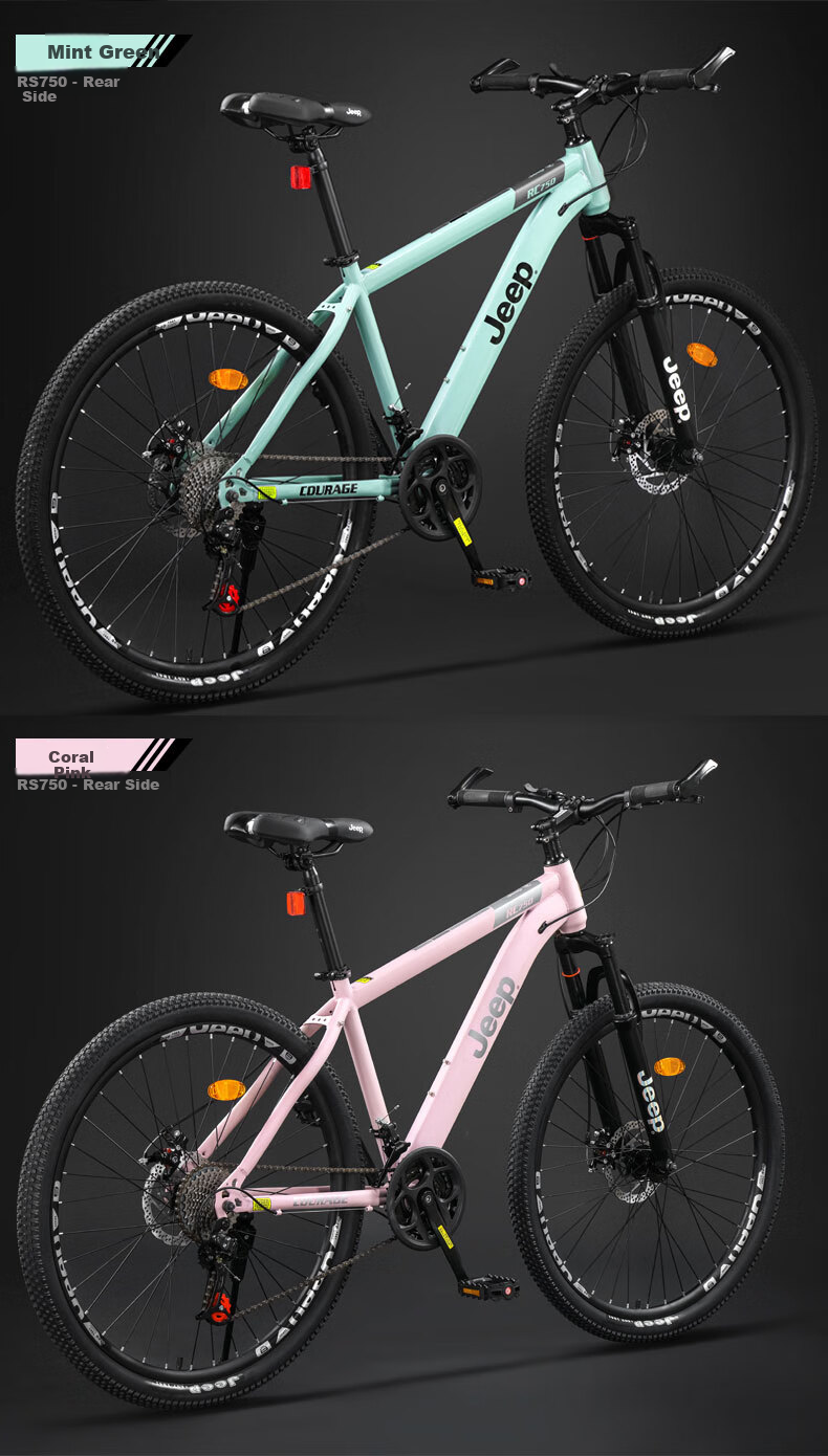 Jeep Mountain Bike for Men And Women Students, Shock-Absorbing Commuter Bicycle RC750 Carbon Steel Emerald Green - 27.5 Inch 27 Speed 31