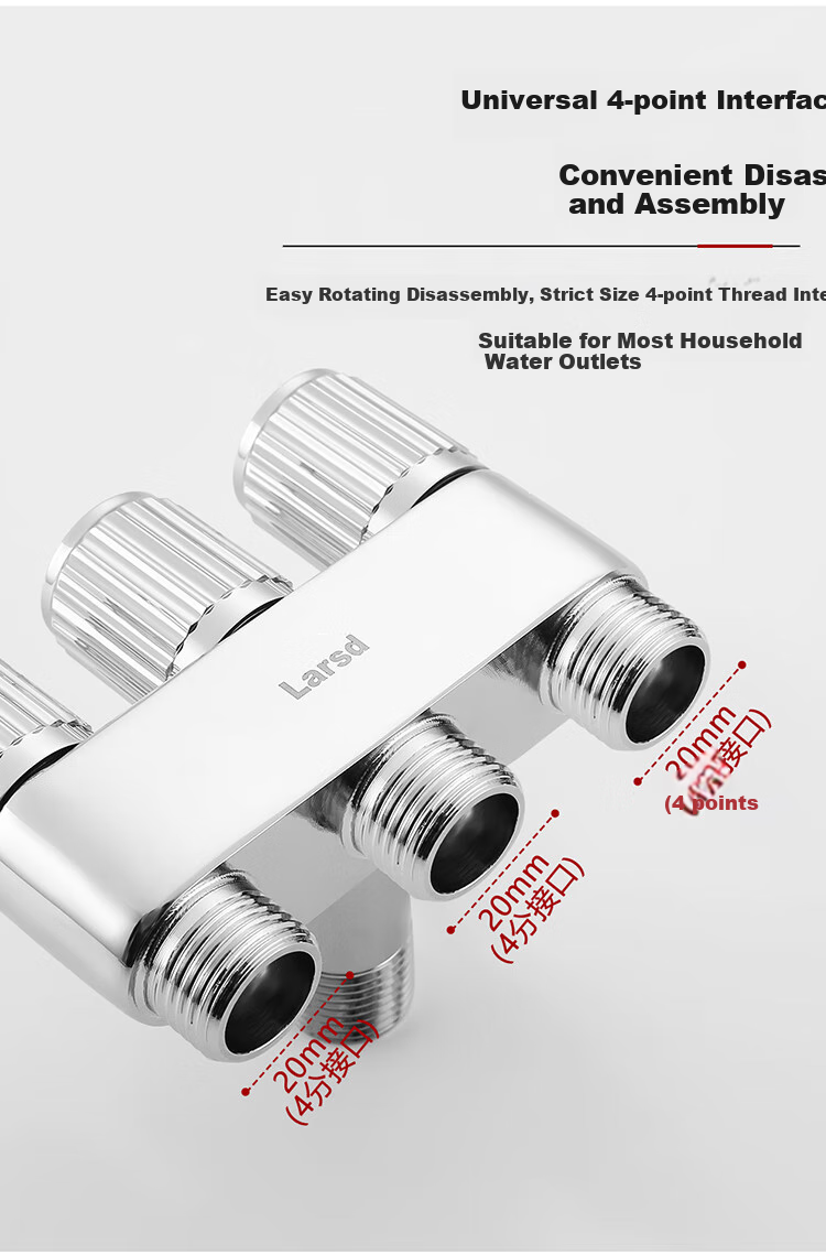 Larsd Angle Valve One Inlet Three Outlet Washing Machine Faucet 4 Points 6 Points Triangle Valve Three-Way Water Distributor Figure-Eight Valve LD5617 11