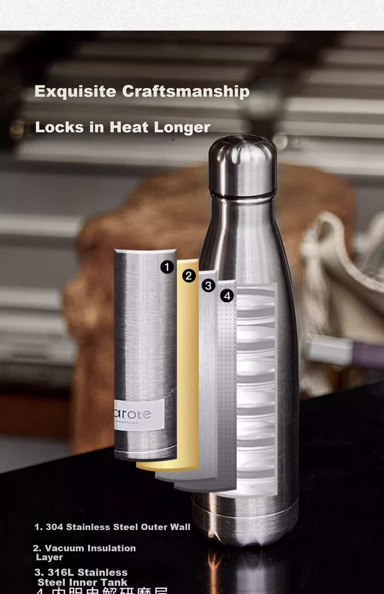 CaROTE Simple Insulated Cup, Sports Water Bottle for Men And Women, Stainless Steel Portable Mug, Cola Bottle 8