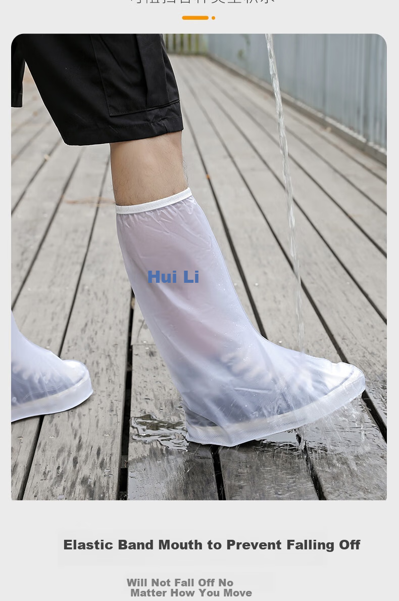 Huili Rain Boots for Men, Women And Children, Thick Waterproof Wear-Resistant Non-Slip Shoe Covers HL209 White/blue L Size 4