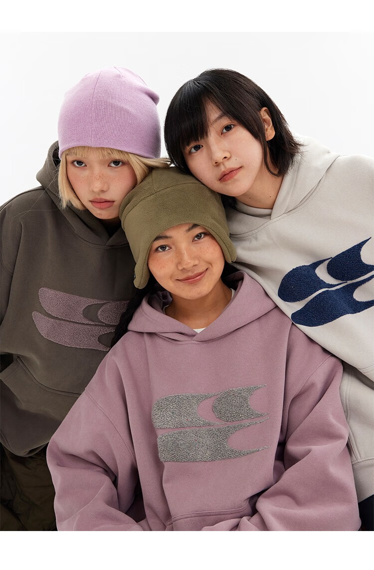 Crying Center Autumn Winter Logo Embroidered Classic Low Saturation Hooded Fleece Sweatshirt Gray Brown Pink S 6